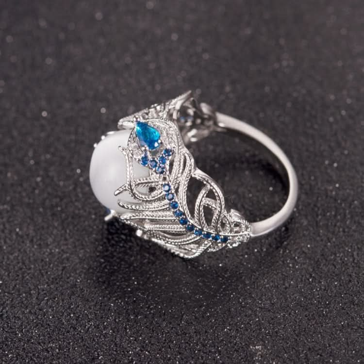 Vintage Silver Hollow Natural Opal Rings Feather Pattern Rings for Women Jewelry Reluova