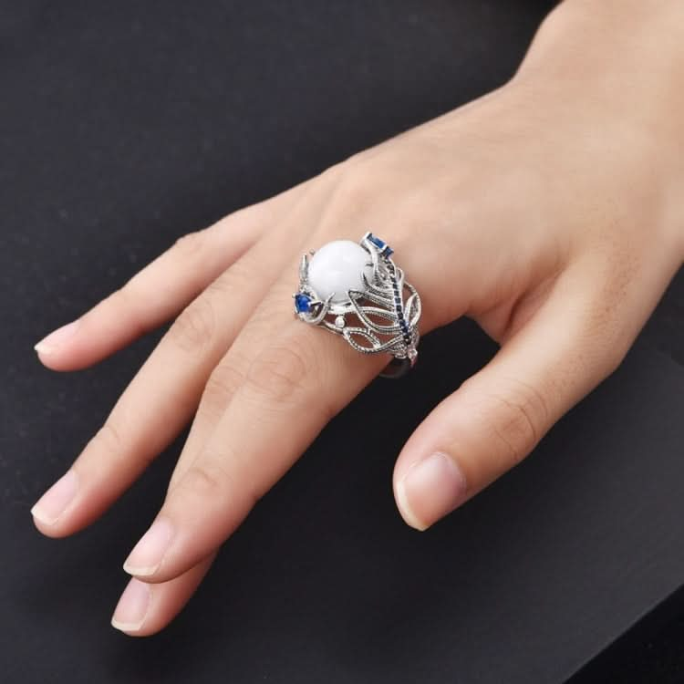 Vintage Silver Hollow Natural Opal Rings Feather Pattern Rings for Women Jewelry Reluova