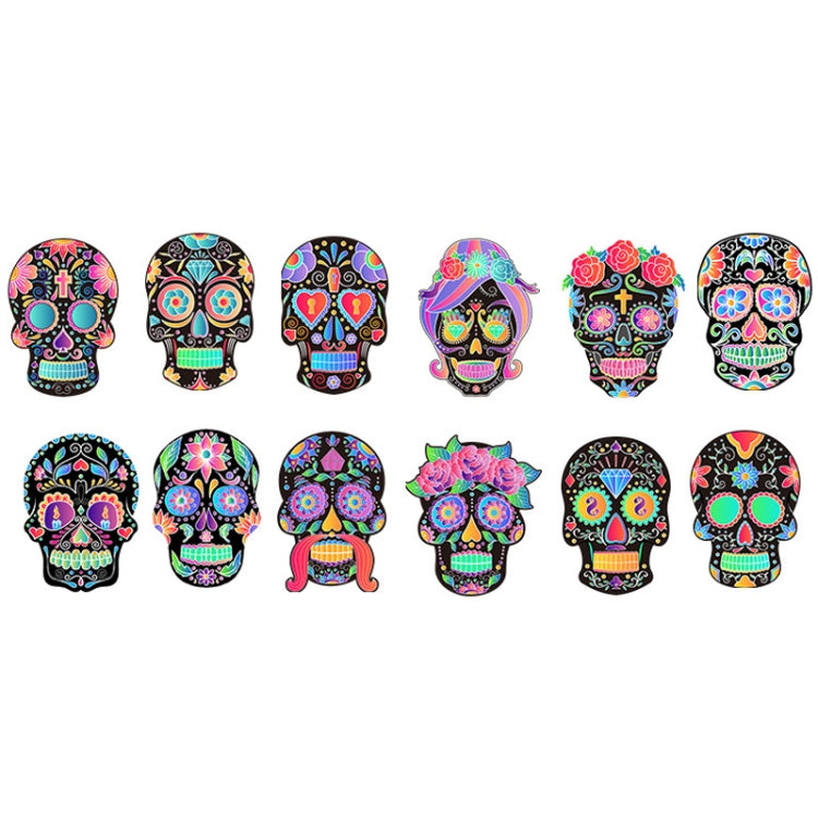 1 Sets Children Colorful Skull Head Halloween Scratch Painting DIY Ornaments Flower Skull Sticker