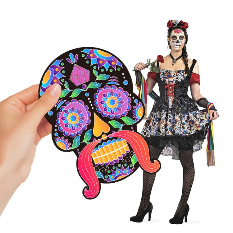 1 Sets Children Colorful Skull Head Halloween Scratch Painting DIY Ornaments Flower Skull Sticker