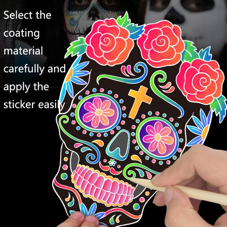 1 Sets Children Colorful Skull Head Halloween Scratch Painting DIY Ornaments Flower Skull Sticker