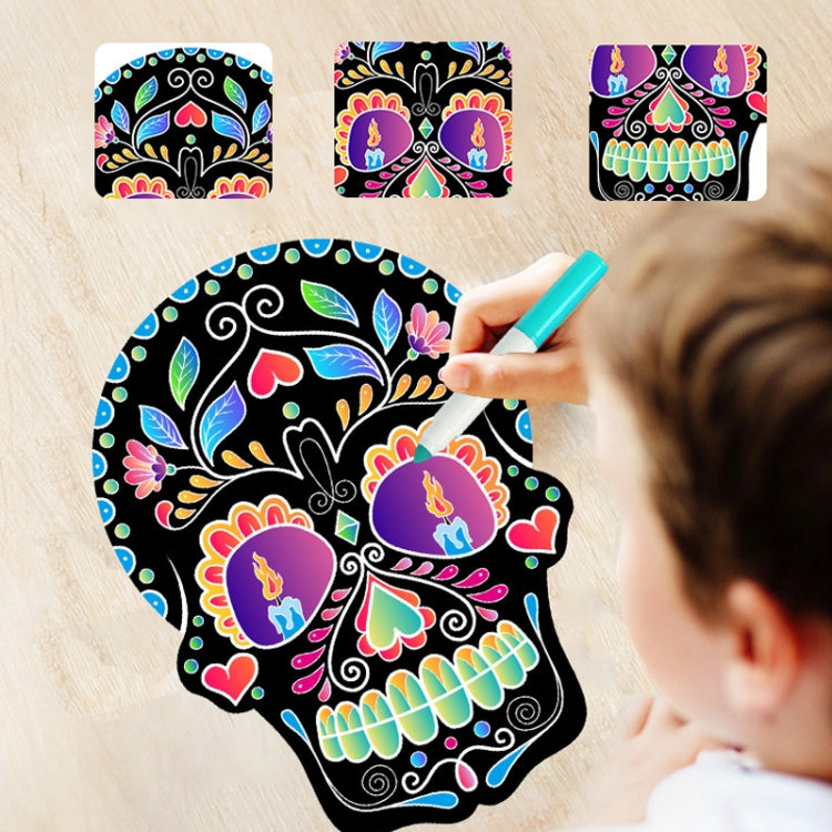 1 Sets Children Colorful Skull Head Halloween Scratch Painting DIY Ornaments Flower Skull Sticker