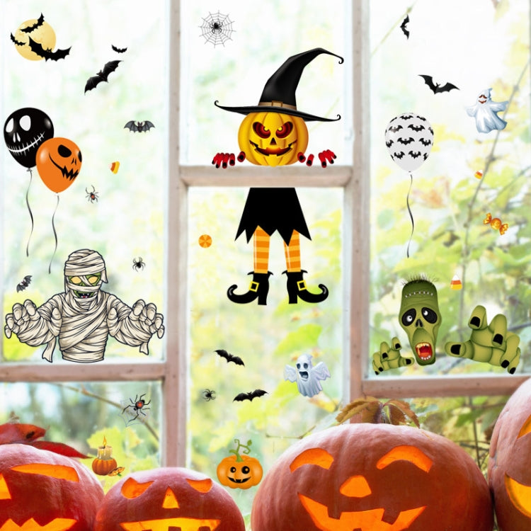 Halloween Decoration Stickers Pumpkin Lamp Spider Ghost Electrostatic Stickers,Style: