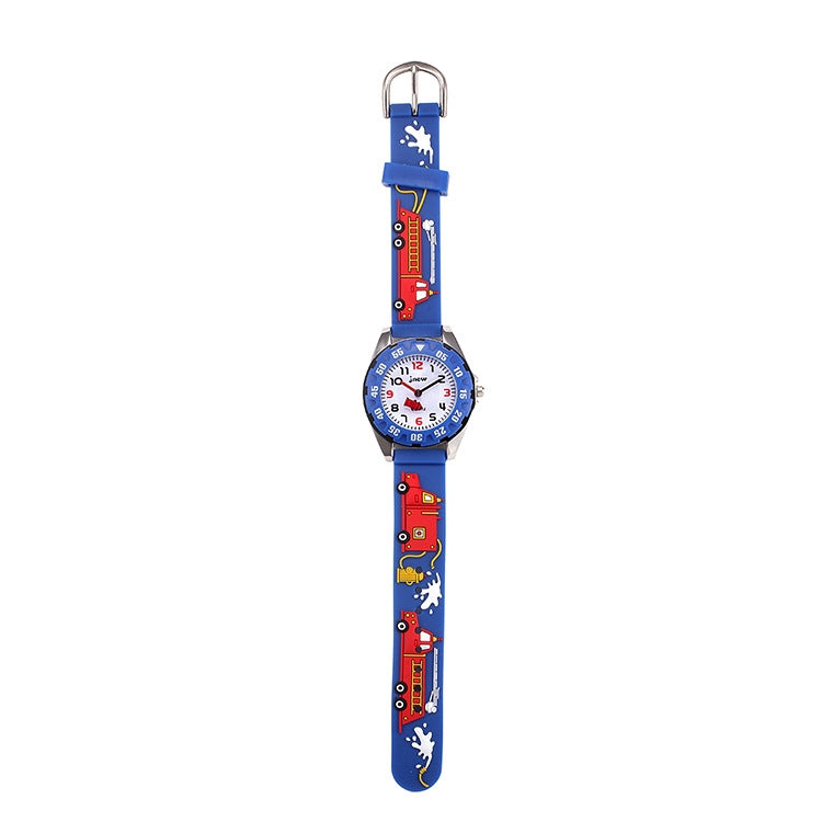 JNEW 6811-20076 Children Waterproof Cartoon 3D Fire Truck Car Silicone Strap Quartz Watch Reluova