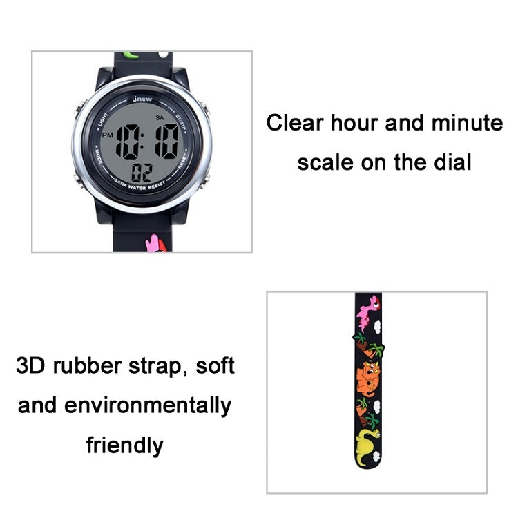 JNEW A380-20090-5 Children Cartoon Dinosaur Rhino Waterproof Time Recognition Colorful Backlight LED Electronic Watch Reluova