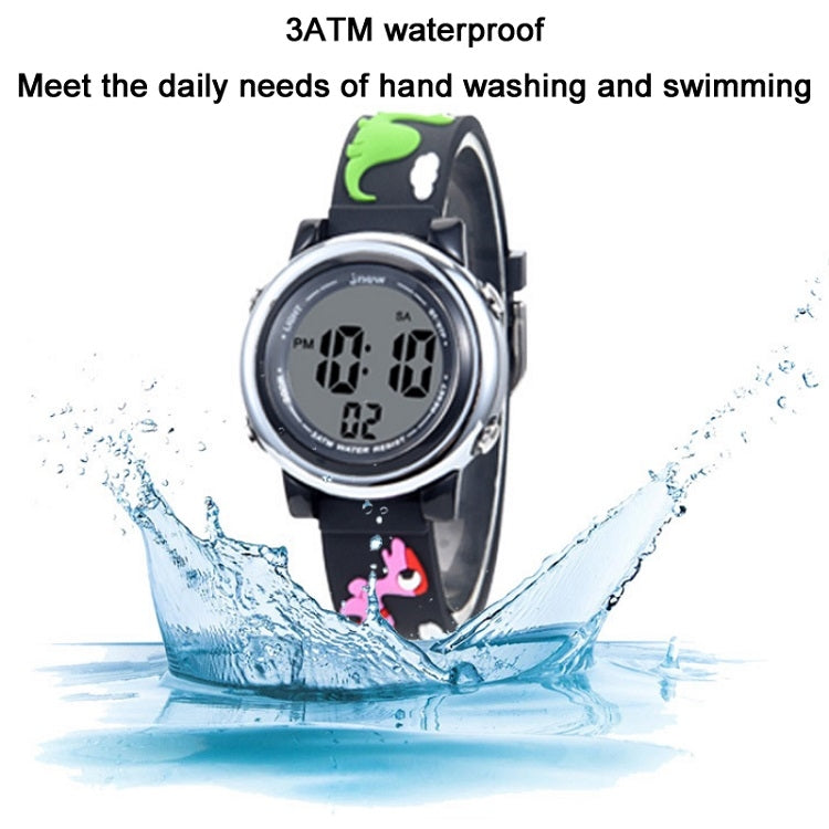 JNEW A380-20090-5 Children Cartoon Dinosaur Rhino Waterproof Time Recognition Colorful Backlight LED Electronic Watch Reluova