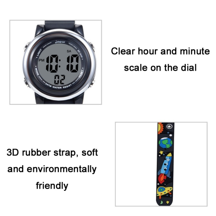 JNEW A380-86294 Children Waterproof Time Cognitive Cartoon Universe Colorful Backlight LED Electronic Watch Reluova