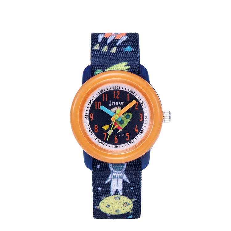 JNEW A369-86408 Children Cartoon Cosmic Starry Sky Waterproof Time Cognitive Ribbon Quartz Watch Reluova