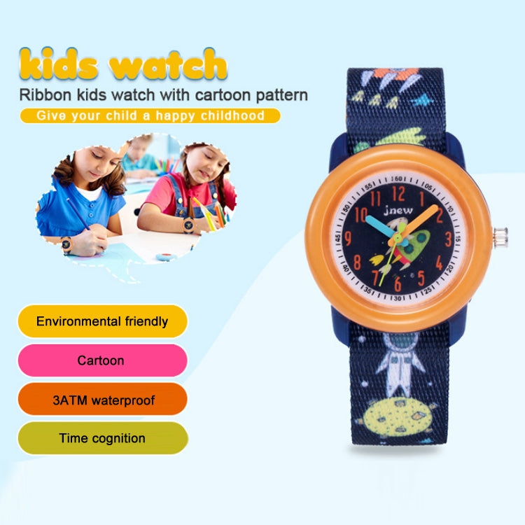 JNEW A369-86408 Children Cartoon Cosmic Starry Sky Waterproof Time Cognitive Ribbon Quartz Watch Reluova