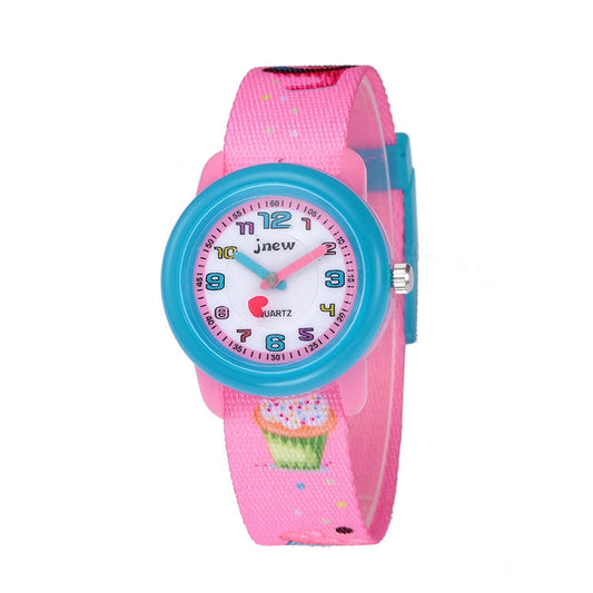 JNEW A369-86306 Children Time Cognition Waterproof Cartoon Ribbon Quartz Watch Reluova