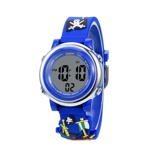 JNEW A380-20092 Children Cartoon 3D Pirate Ship Waterproof Time Cognitive Multifunction Sports LED Electronic Watch Reluova