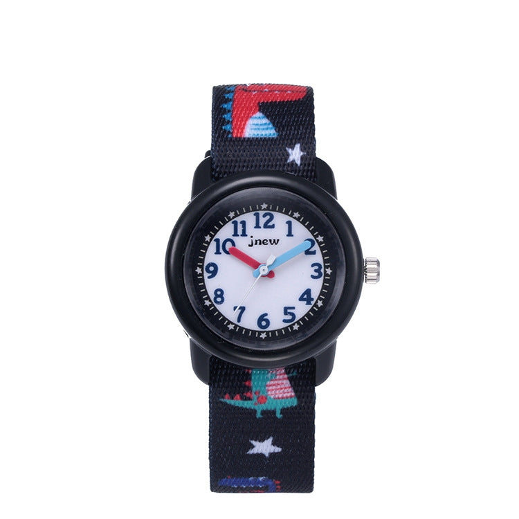 JNEW A369-86397 Children Cartoon Dinosaur Waterproof Time Cognitive Ribbon Quartz Watch Reluova