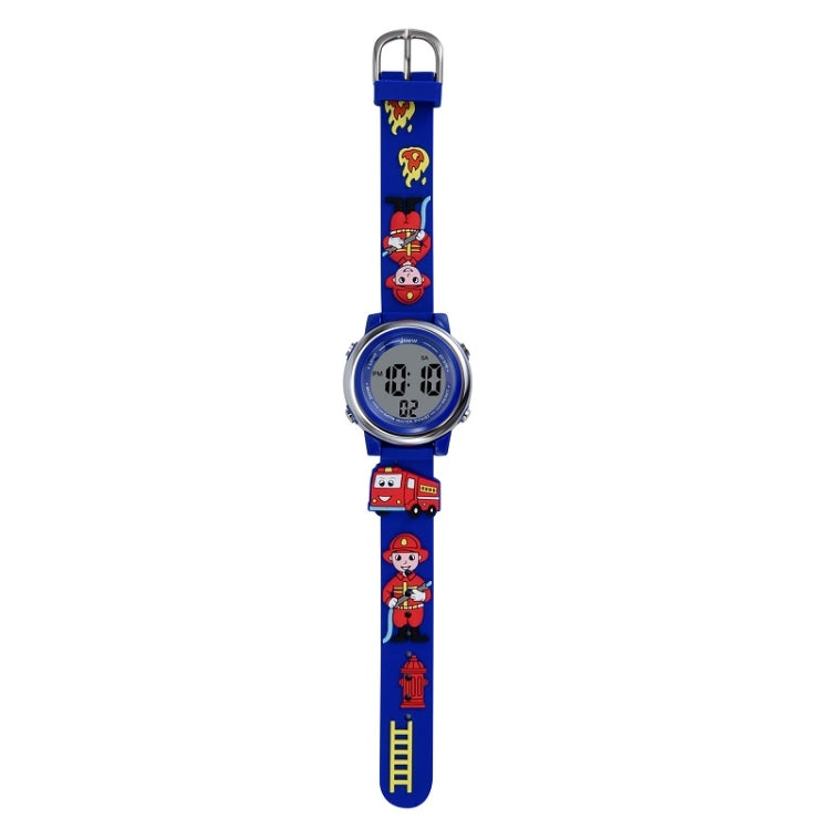 JNEW A380-81447 Children Cartoon Firefighter Waterproof Multifunction Sports LED Electronic Watch