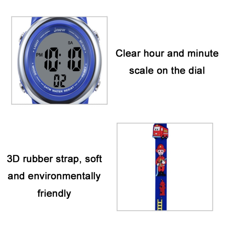 JNEW A380-81447 Children Cartoon Firefighter Waterproof Multifunction Sports LED Electronic Watch Reluova