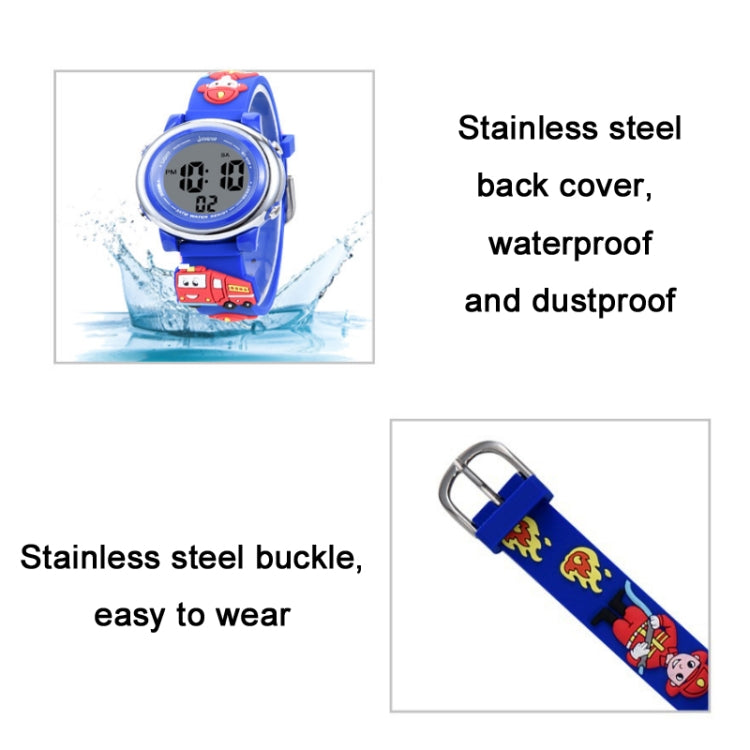 JNEW A380-81447 Children Cartoon Firefighter Waterproof Multifunction Sports LED Electronic Watch