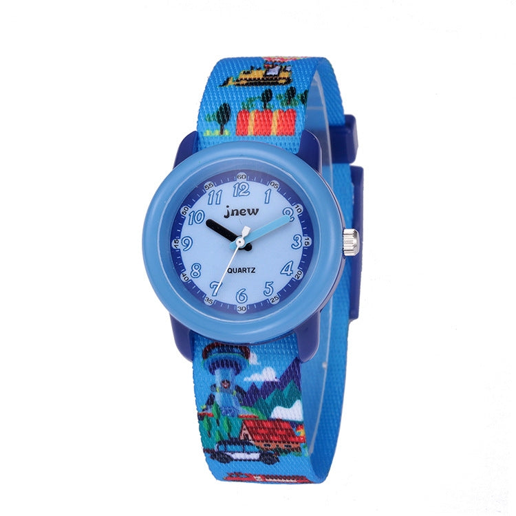 JNEW A369-86370 Children Cartoon Waterproof Time Cognitive Ribbon Quartz Watch