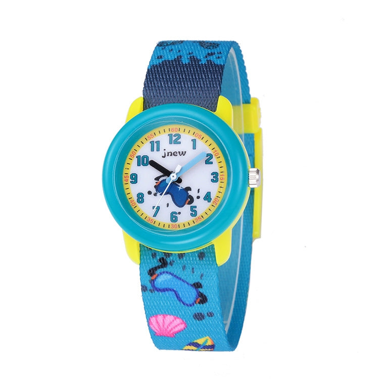 JNEW A369-86336 Children Cartoon Waterproof Time Cognitive Ribbon Watch Reluova