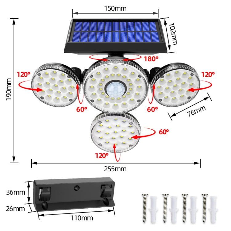 TG-TY051 4-Head Rotatable Solar Wall Light Body Sensor Outdoor Garden Waterproof Corridor Garden Lighting Street Light, Spec: My Store