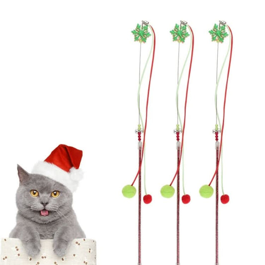 3 PCS Hairball Pendant Funny Cat Stick Scratch-Resistant Long Rod Wire Cat Toy-Reluova