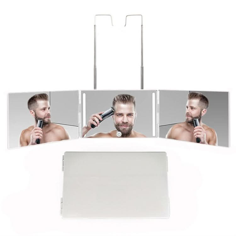 Three-Sided Mirror With LED Light Retractable Hanging Three-Fold Mirror With 10X Magnification Small Mirror Reluova