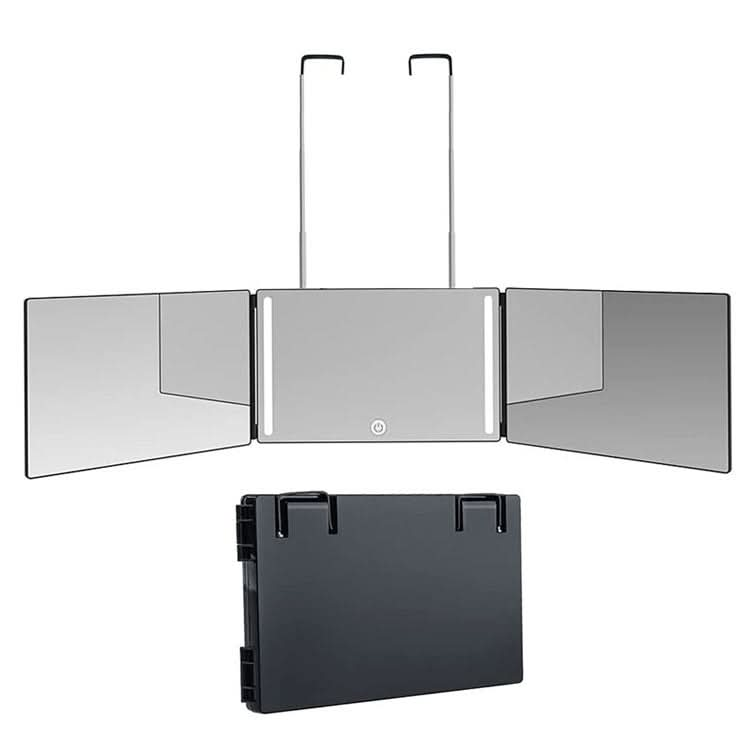 Three-Sided Mirror With LED Light Retractable Hanging Three-Fold Mirror With 10X Magnification Small Mirror Reluova