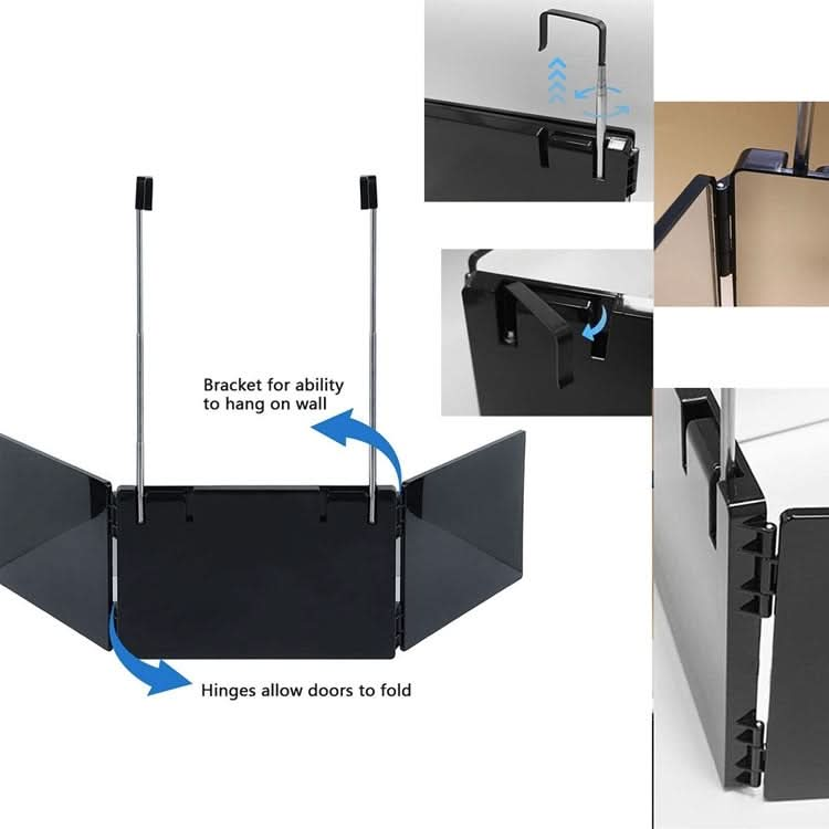 Three-Sided Mirror With LED Light Retractable Hanging Three-Fold Mirror With 10X Magnification Small Mirror Reluova