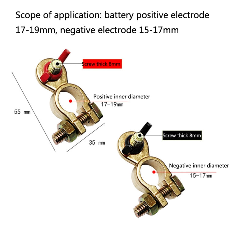 1 Pair T018 Automobile General Brass Battery Clamp Battery Connector Cable Connector