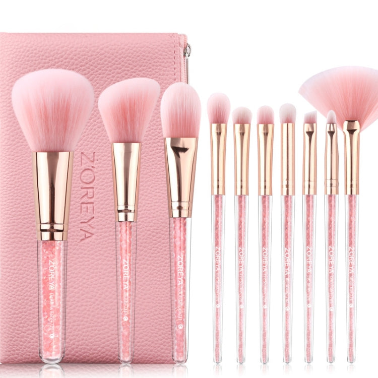 ZOREYA 10 In One Pink Crystal Transparent Handle Makeup Brush Set Makeup Tools,Style: