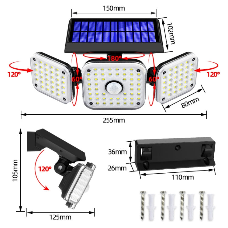 Solar 3-Head Rotatable Wall Lights Human Sense Outdoor Waterproof Garden Street Light