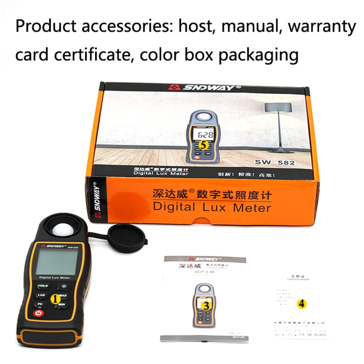 SNDWAY SW582 Handheld Digital Illuminance Meter High-Precision Digital Light Meter Reluova