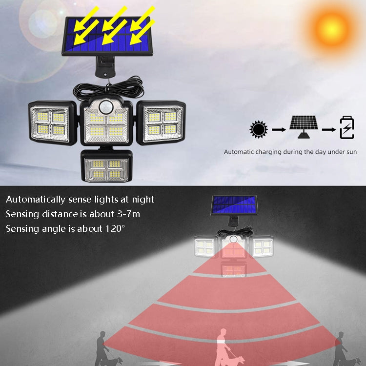 TG-TY085 Solar 4-Head Rotatable Wall Light with Remote Control Body Sensing Outdoor Waterproof Garden Lamp, Style: