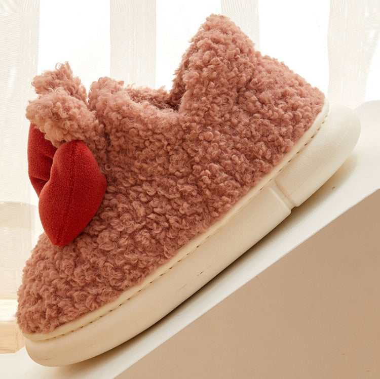 Winter Indoor Thick-Soled Rabbit Ear Bowknot Warm Cotton Slippers Reluova