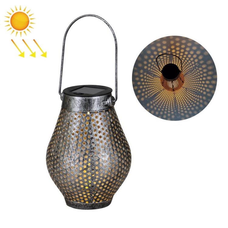 Outdoor Courtyard Wrought Iron LED Solar Portable Hollow Lantern