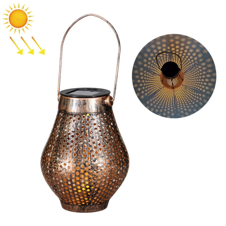 Outdoor Courtyard Wrought Iron LED Solar Portable Hollow Lantern