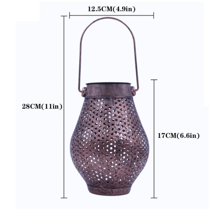 Outdoor Courtyard Wrought Iron LED Solar Portable Hollow Lantern