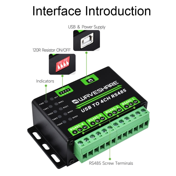 Waveshare 25219 Industrial USB To 4Ch RS485 Converter Reluova