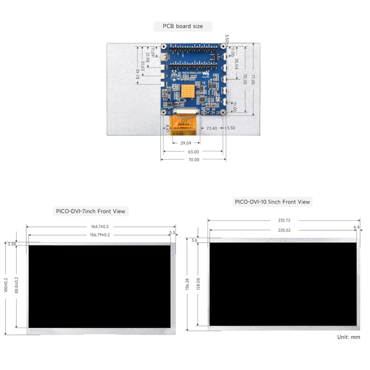 Waveshare For Raspberry Pi Pico 1024×600 Pixel IPS Panel DVI Display Module Reluova