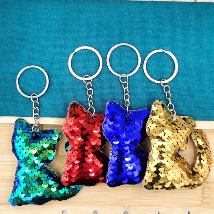 10 PCS PET Sequins Reflective Cat Keychain Bag Car Pendant