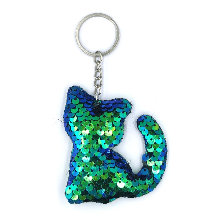 10 PCS PET Sequins Reflective Cat Keychain Bag Car Pendant