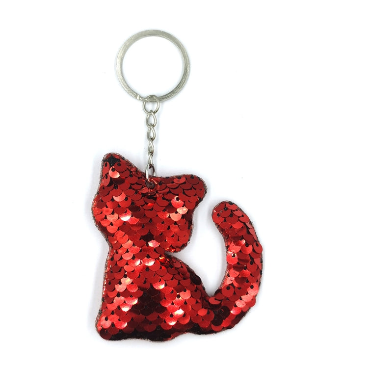 10 PCS PET Sequins Reflective Cat Keychain Bag Car Pendant