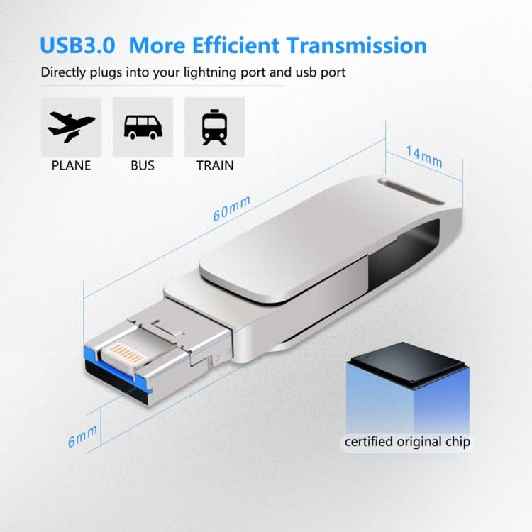 USB 3.0 + 8 Pin + USB-C / Type-C 3 in 1 Phone Computer Metal Rotatable U-Disk