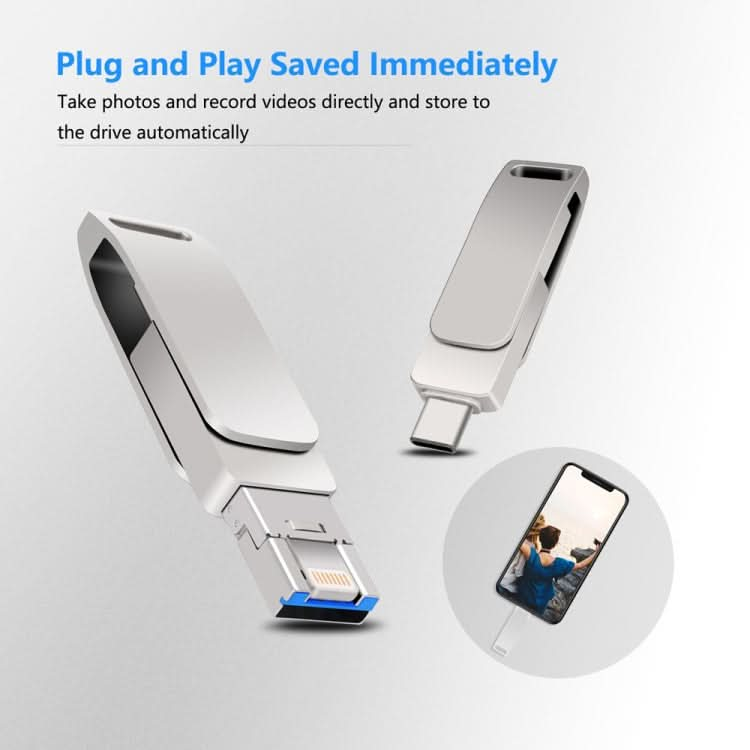 USB 3.0 + 8 Pin + USB-C / Type-C 3 in 1 Phone Computer Metal Rotatable U-Disk