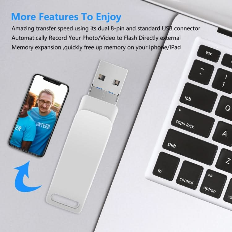 USB 3.0 + 8 Pin + USB-C / Type-C 3 in 1 Phone Computer Metal Rotatable U-Disk