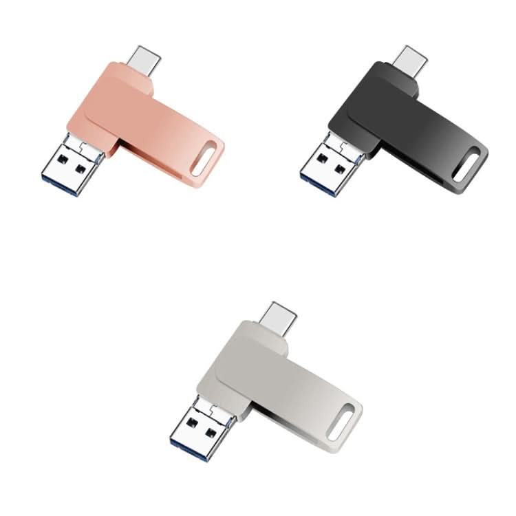 USB 3.0 + 8 Pin + USB-C / Type-C 3 in 1 Phone Computer Metal Rotatable U-Disk