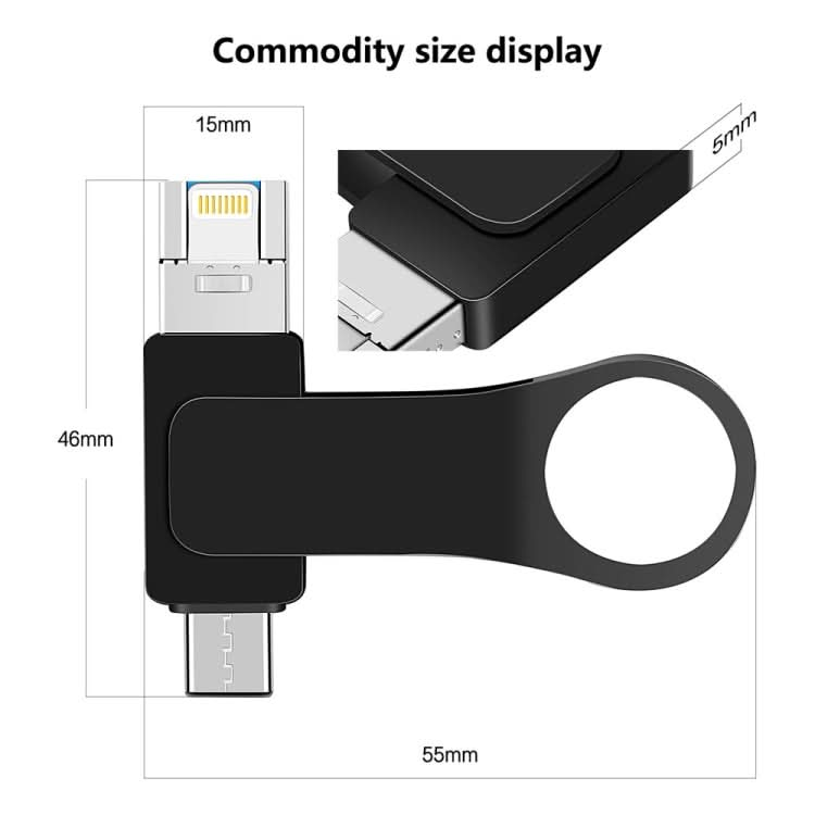 USB 3.0 + 8 Pin + USB-C / Type-C 3 in 1 Mobile Computer Metal U-Disk