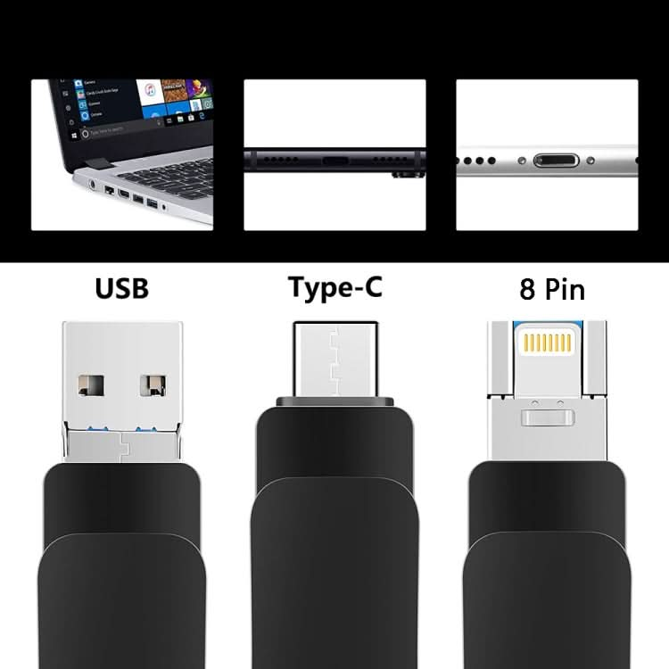 USB 3.0 + 8 Pin + USB-C / Type-C 3 in 1 Mobile Computer Metal U-Disk