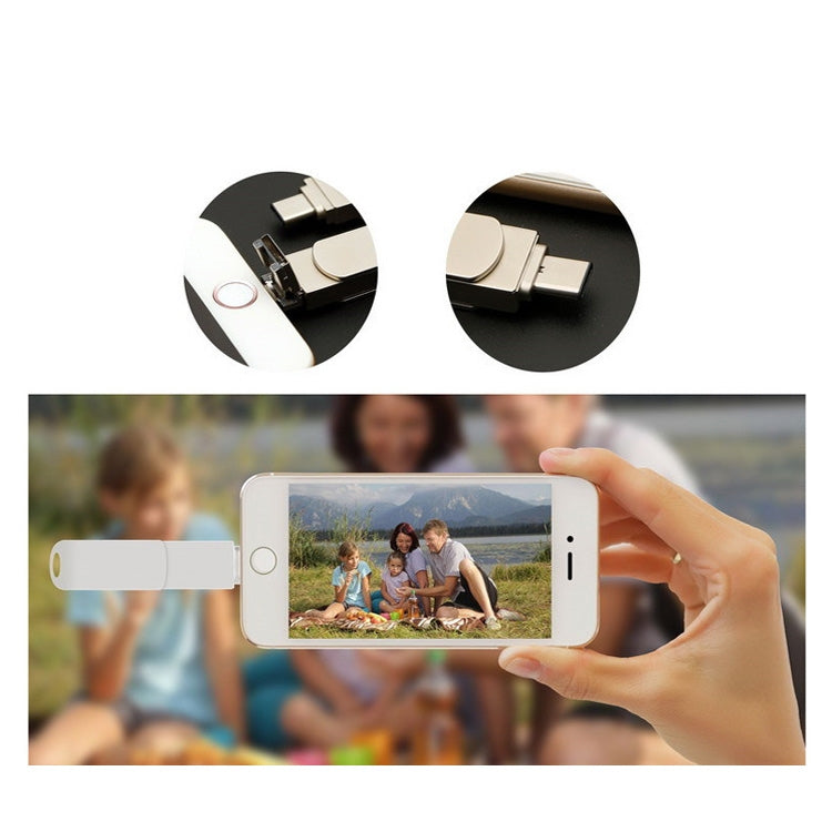 USB 3.0 + 8 Pin + USB-C / Type-C 3 in 1 Phone Computer Rotatable Metal U-Disk