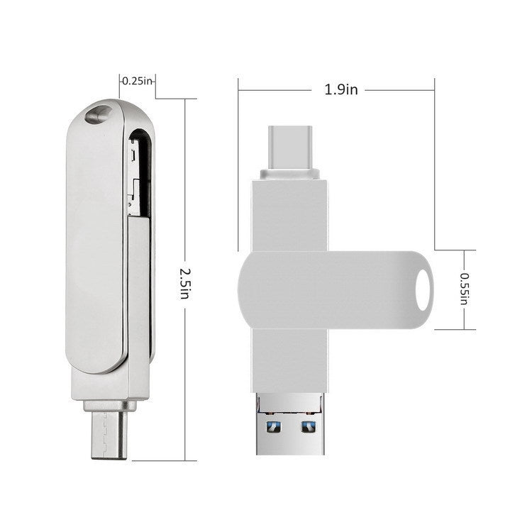 USB 3.0 + 8 Pin + USB-C / Type-C 3 in 1 Phone Computer Rotatable Metal U-Disk