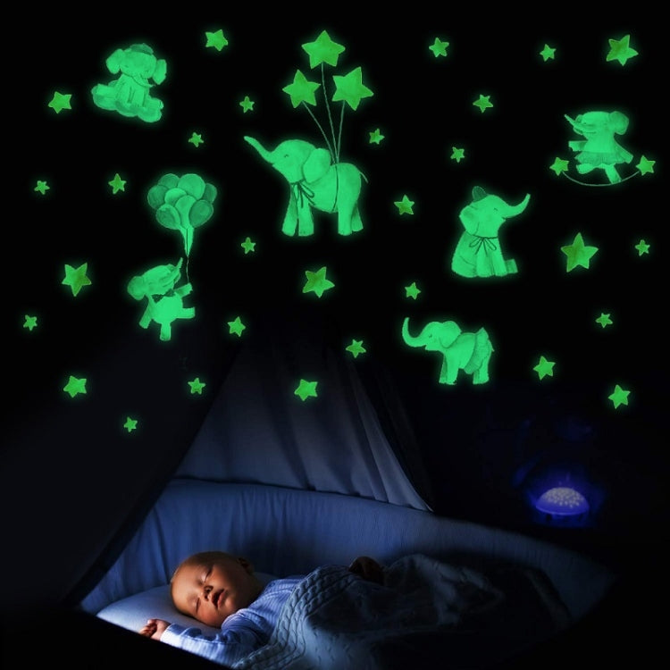 2 PCS/Set YG016 Cartoon Animal Element Star Baby Elephant Luminous Wall Sticker-Reluova