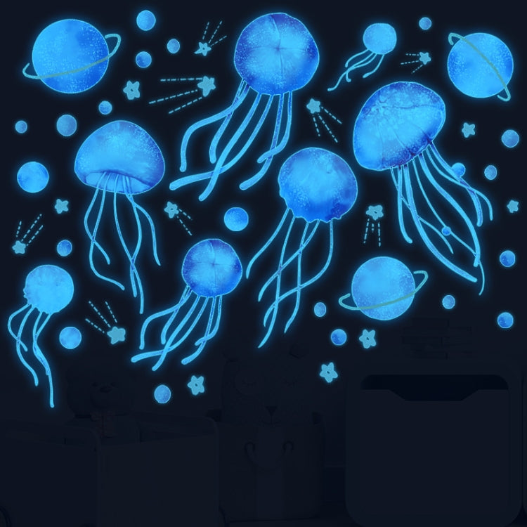 Cartoon Jellyfish Blue Light Stickers Kids Room Decoration Luminous Stickers My Store